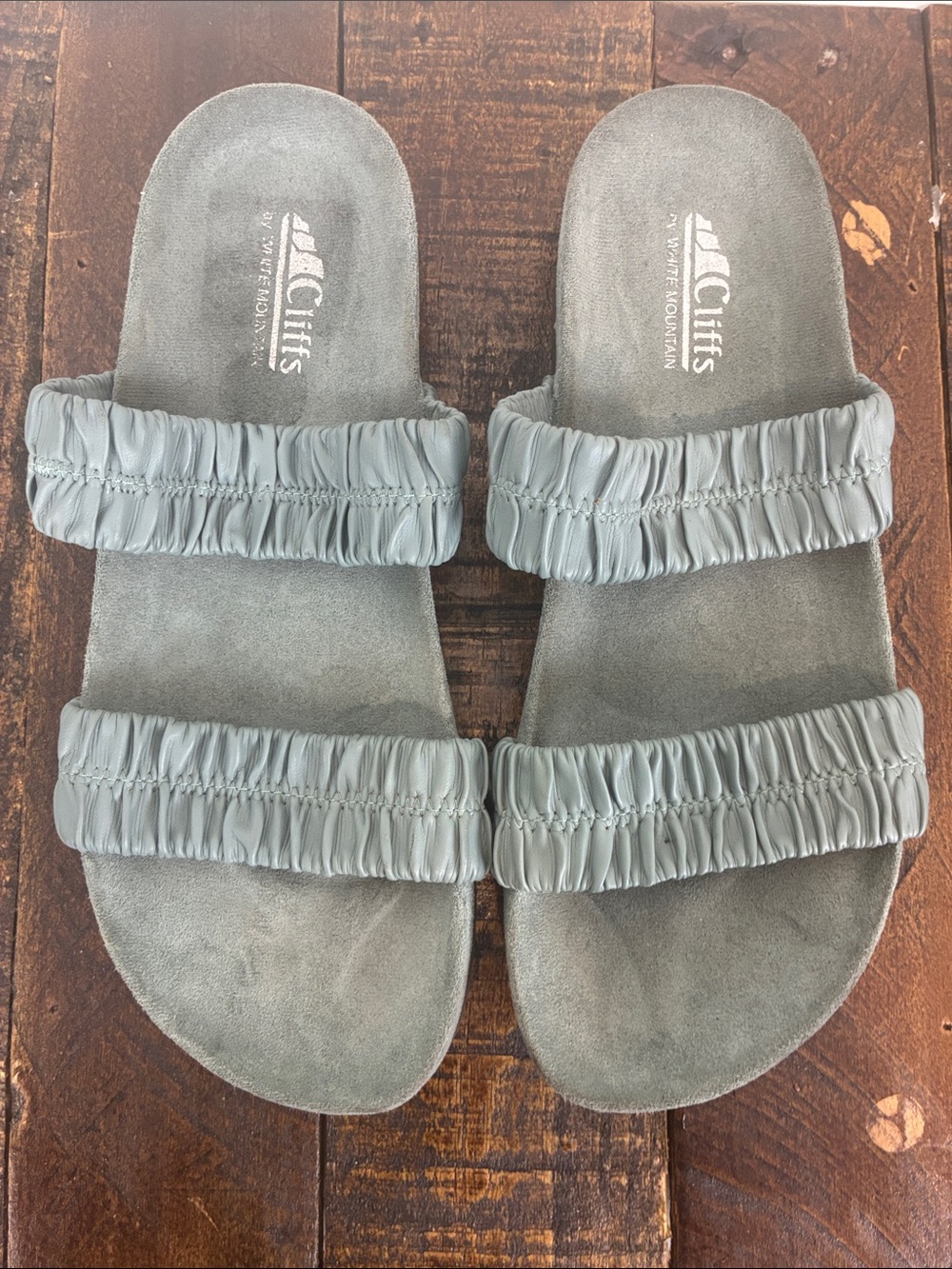 Cliffs by WHITE MOUNTAIN Dusty Blue Ruched Double-Strap Slide Sandals Women’s 9 - Picture 3 of 7